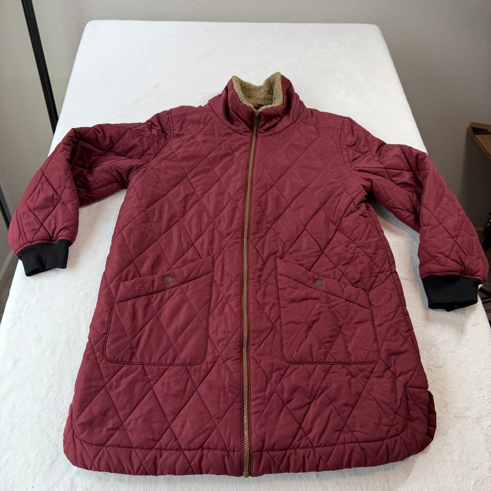 Weatherproof Vintage Quilted Parka Womens Medium Burgundy Good Sherpa Lined Coat